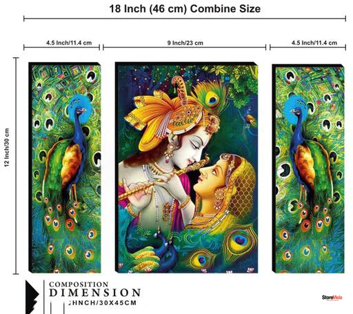 Radha Krishna Self-Adhesive Wall Painting Set – Religious Modern MDF Art (12×18 Inch, Pack of 3, Unframed)