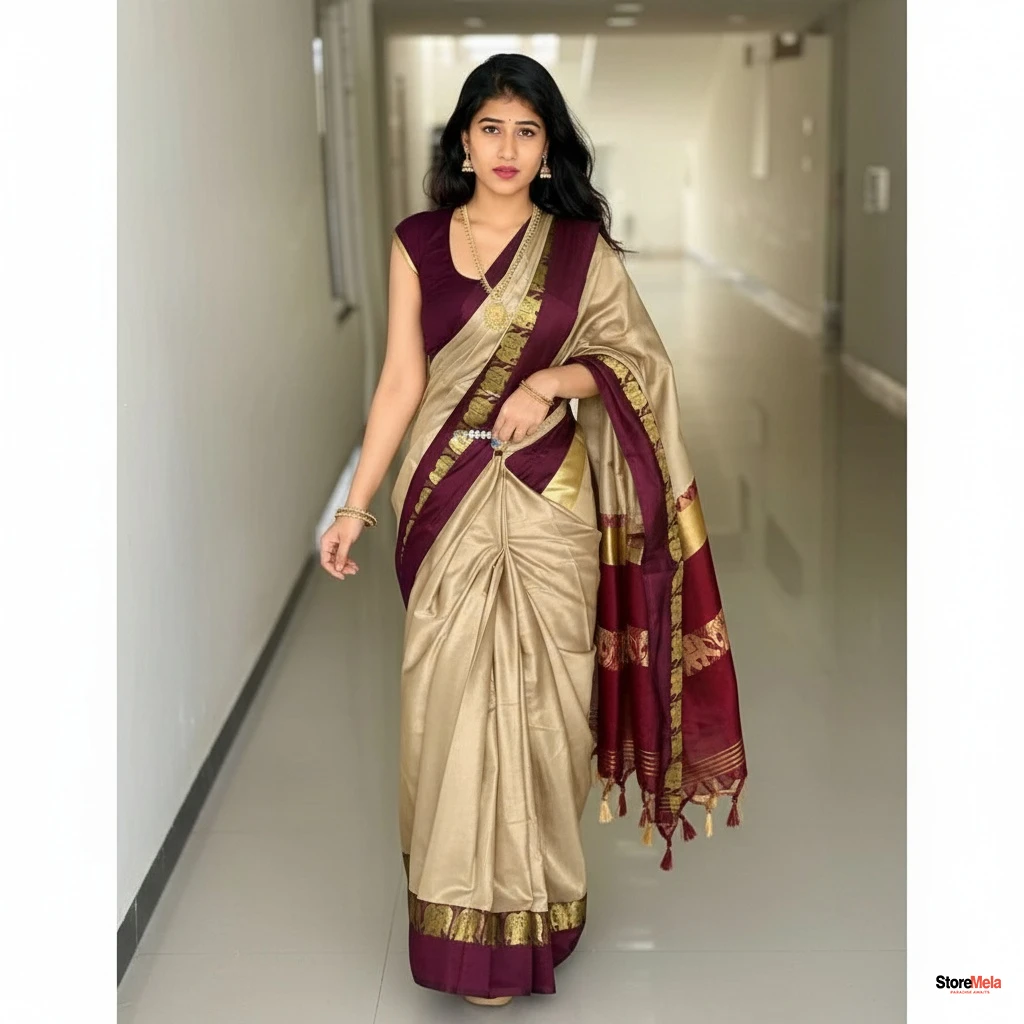 Hathi Design Cotton Silk Saree – Rajwadi Elephant Zari Border Traditional Saree with Running Blouse