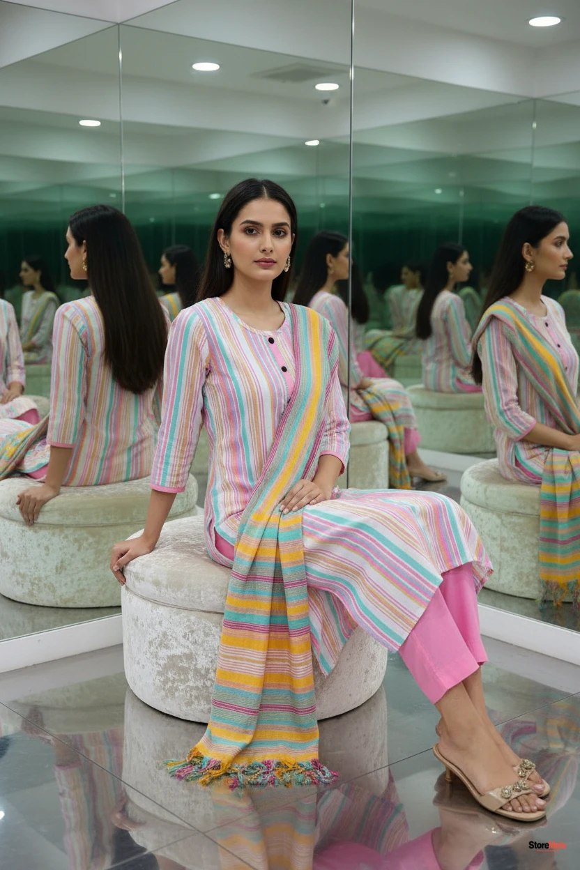 Pink Khadi Cotton Kurti Set with Trouser & Dupatta – Printed A-Line Party Wear Ethnic Suit (XXS–5XL)