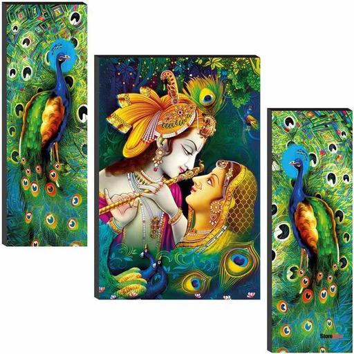 Radha Krishna Self-Adhesive Wall Painting Set – Religious Modern MDF Art (12×18 Inch, Pack of 3, Unframed)