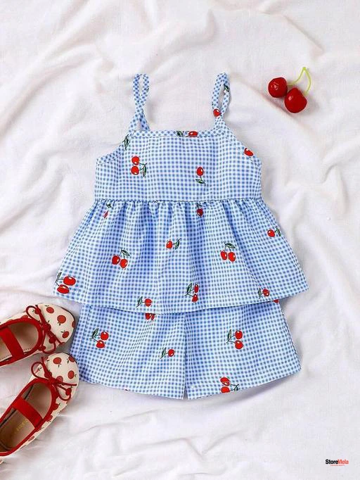 Baby Girl Cotton Top & Shorts Set – Sleeveless Cherry Print Summer Outfit for Infants & Kids (0–7 Years)