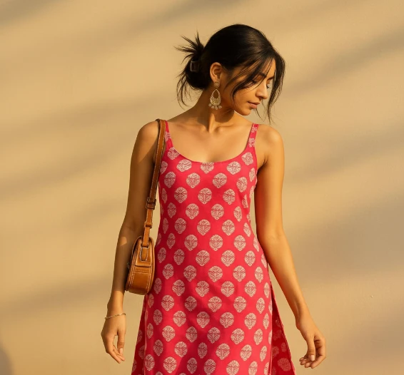 Ruvi Elegance Pink Blossom Sleeveless Rayon Kurti – Stylish Summer Ethnic Wear for Women (S–3XL)