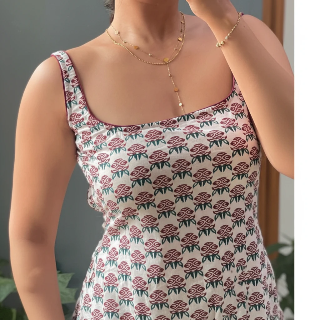 Storemela Fashionable Printed Rayon Sleeveless Kurti – Elegant Casual & Party Wear Ethnic Top (XS–XXXL)