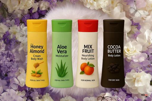 Storemela Mix Fruit, Almonds, Cocoa & Aloe Vera Body Lotion Combo – Deep Moisturizing Lotion for All Skin Types (Pack of 4)