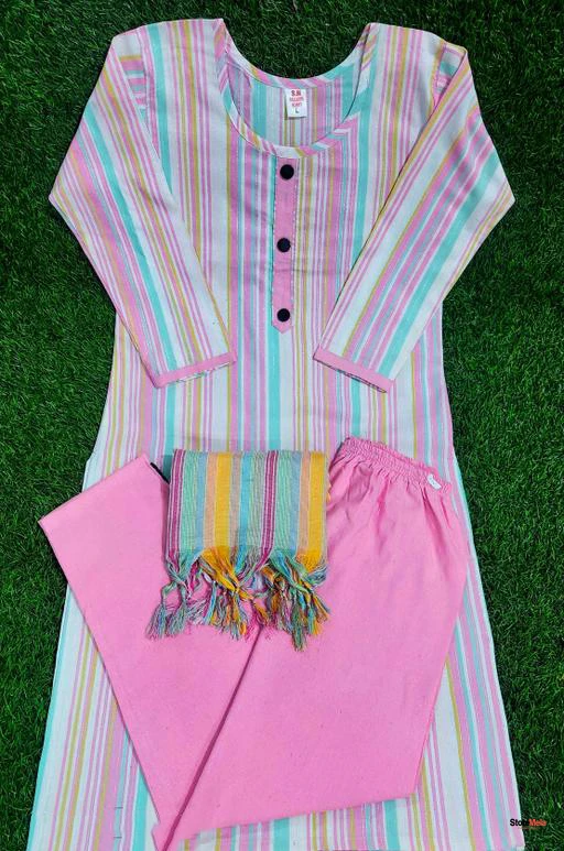 Pink Khadi Cotton Kurti Set with Trouser & Dupatta – Printed A-Line Party Wear Ethnic Suit (XXS–5XL)