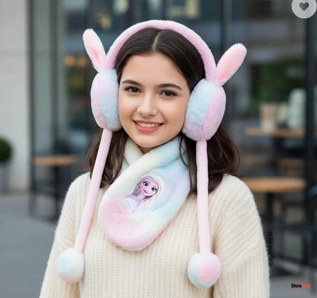 Storemela Rainbow Winter Earmuff with Chu-Chu Pom Pom – Soft Fur Over-Head Ear Warmer for Kids & Girls